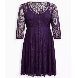 TORRID Mini Lace Button-Front Skater Dress Purple Size 2 NWT